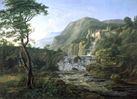  Johan Christian Claussen Dahl Mountain Landscape with a Castle - Hand Painted Oil Painting