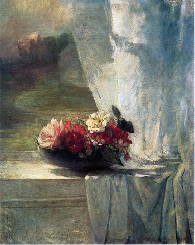  John La Farge Flowers in a Persian Porcelain Water Bowl (also known as Flowers on a Windowsill) - Hand Painted Oil Painting