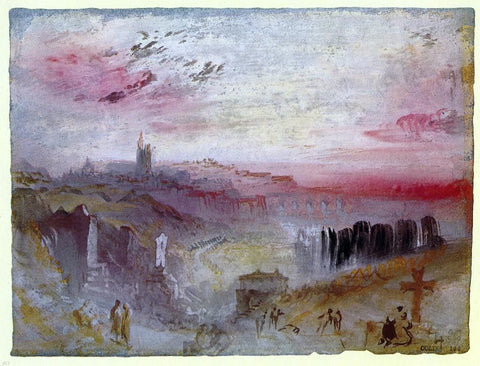  Joseph William Turner View over Town at Suset: a Cemetery in the Foreground - Hand Painted Oil Painting