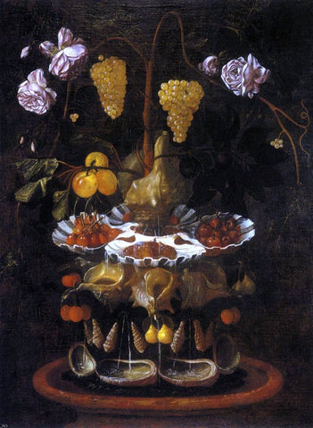  Juan De Espinosa Still-Life with a Shell Fountain, Fruit and Flowers - Hand Painted Oil Painting