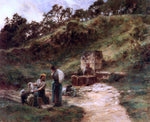 Near the Fountain by Leon Augustin L'hermitte) - Hand Painted Oil Painting