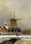  Louis Apol Figures by a Windmill in a Snow Covered Landscape - Hand Painted Oil Painting