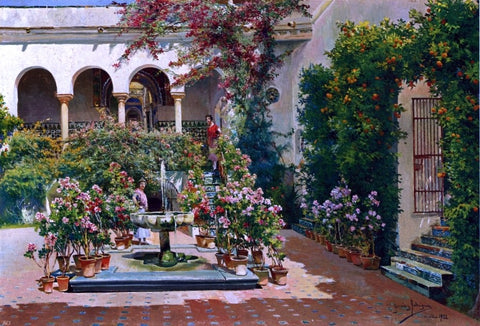  Manuel Garcia Y Rodriguez A Courtyard in Seville - Hand Painted Oil Painting