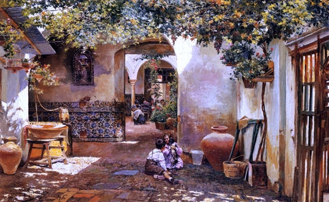  Manuel Garcia Y Rodriguez Patio with Children - Hand Painted Oil Painting