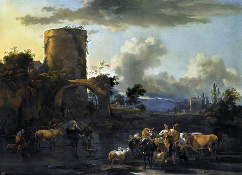  Nicolaes Berchem Evening Landscape - Hand Painted Oil Painting