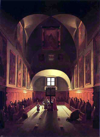  Thomas Sully The Interior of the Capuchin Chapel In the Piazza Barberini (after Francois Marius Granet) - Hand Painted Oil Painting