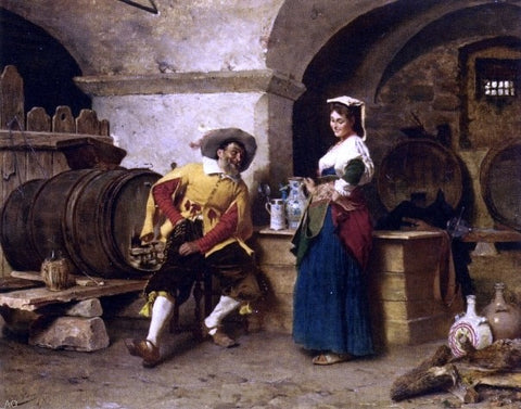  Tito Conti In the Wine Cellar - Hand Painted Oil Painting