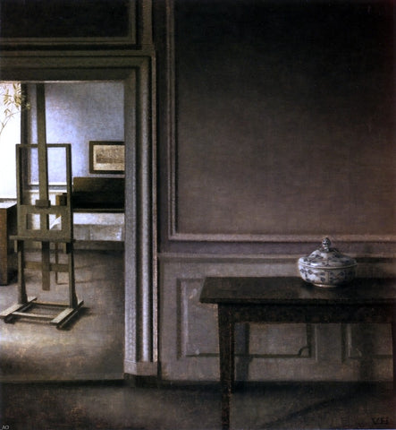  Vilhelm Hammershoi Interior with Easel, and Punch Bowl, Strandgade 30 - Hand Painted Oil Painting