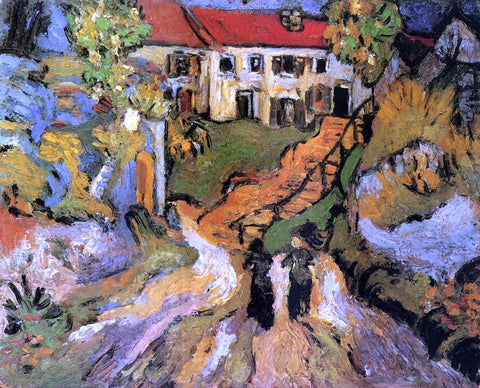  Vincent Van Gogh Village Street and Steps in Auvers with Two Figures - Hand Painted Oil Painting