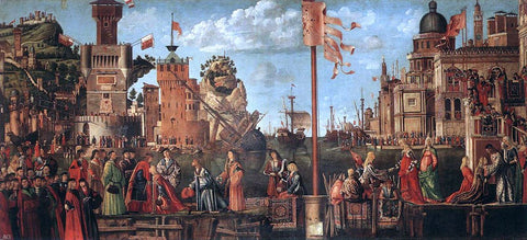  Vittore Carpaccio Meeting of the Betrothed Couple and the Departure of the Pilgrims - Hand Painted Oil Painting