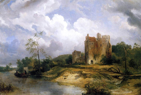  Wijnandus Josephus Nuyen River Landscape with Ruins - Hand Painted Oil Painting