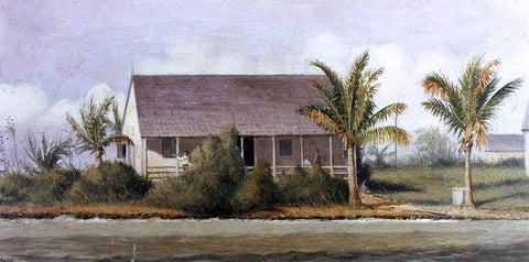  William Aiken Walker Cottage on Beach with Palm Trees (Florida) - Hand Painted Oil Painting