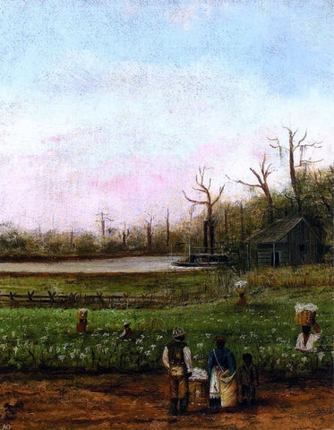  William Aiken Walker Cottonfield with Bayou, Steamboat, Road, Cabin and Fieldhands - Hand Painted Oil Painting