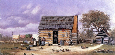  William Aiken Walker Log Cabin with Stretched Hide on Wall - Hand Painted Oil Painting