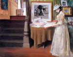  William Merritt Chase Interior, Young Woman at a Table - Hand Painted Oil Painting