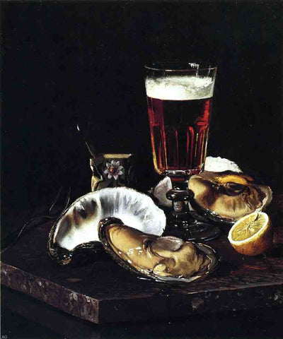  Andrew H. Way Still Life with Beer and Oysters - Hand Painted Oil Painting
