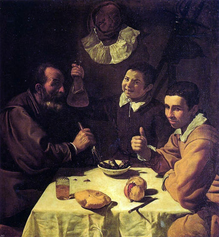  Diego Velazquez Three Men at a Table (also known as Luncheon) - Hand Painted Oil Painting