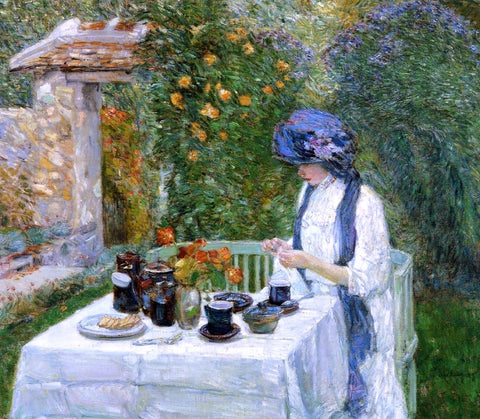  Frederick Childe Hassam The Terre-Cuite Tea Set (also known as French Tea Garden) - Hand Painted Oil Painting