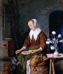  Gabriel Metsu Woman Eating and Feeding her Cat - Hand Painted Oil Painting