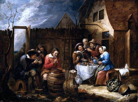  Gillis Van Tilborgh Boors Eating Drinking and Smoking Outside a Cottage - Hand Painted Oil Painting