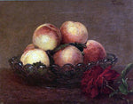  Henri Fantin-Latour Nature Morte: Peches dans une coupe de verre, une rose fonces avec des feuilles a droite - Hand Painted Oil Painting