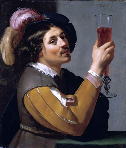  Jan Van Bijlert Young Man Drinking a Glass of Wine - Hand Painted Oil Painting
