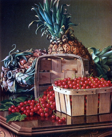  Levi Wells Prentice Still Life with Pineapple and Basket of Currants - Hand Painted Oil Painting