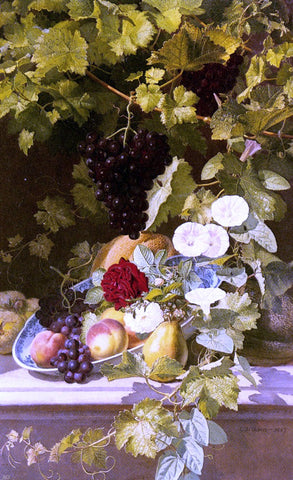  Otto Didrik Ottesen A Still Life With Fruit, Flowers And A Vase - Hand Painted Oil Painting