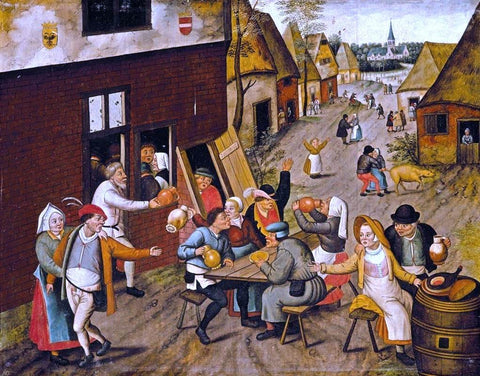  The Younger Pieter Brueghel Peasants Making Merry Outside a Tavern 'The Swan' - Hand Painted Oil Painting