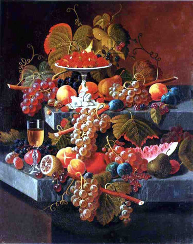  Severin Roesen Fruit Composition with Tazza of Strawberries - Hand Painted Oil Painting