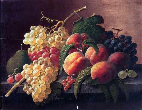  Severin Roesen Still Life with Peaches, Grapes and a Pear - Hand Painted Oil Painting