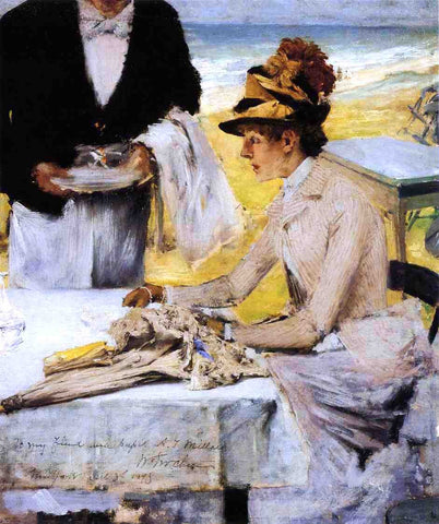  William Merritt Chase Ordering Lunch by the Seaside - Hand Painted Oil Painting