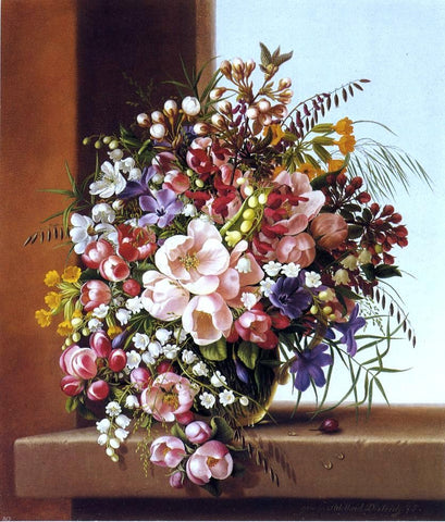  Adelheid Dietrich Flowers in a Glass Bowl - Hand Painted Oil Painting