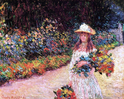  Claude Oscar Monet A Young Girl in the Garden at Giverny - Hand Painted Oil Painting