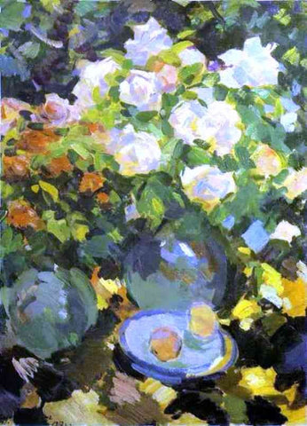  Constantin Alexeevich Korovin Roses in Blue Jugs - Hand Painted Oil Painting