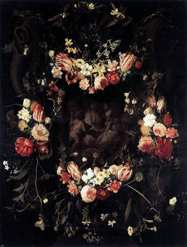  Daniel Seghers Floral Wreath with Relief after Quellinus - Hand Painted Oil Painting