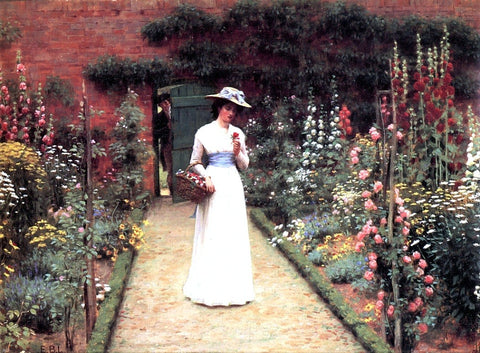  Edmund Blair Leighton A Lady in a Garden - Hand Painted Oil Painting