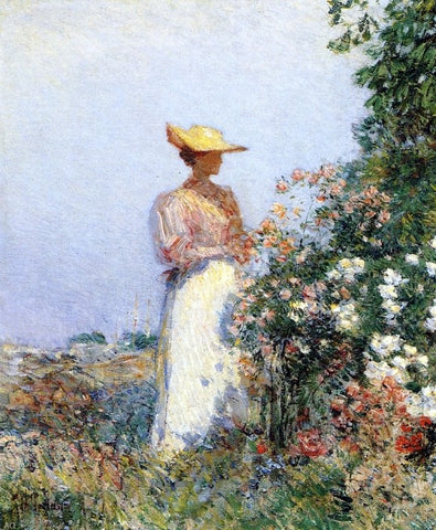  Frederick Childe Hassam Lady in Flower Garden - Hand Painted Oil Painting