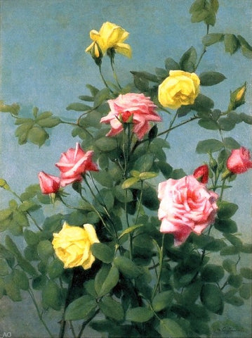  George Cochran Lambdin Pink and Yellow Roses - Hand Painted Oil Painting