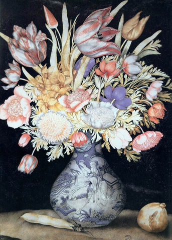  Giovanna Garzoni Chinese Vase with Flowers, a Fig, and a Bean - Hand Painted Oil Painting