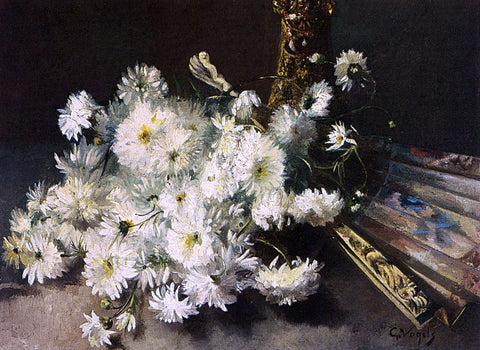  Guillaume Vogels A Still Life With Chrysanthemums And A Fan - Hand Painted Oil Painting