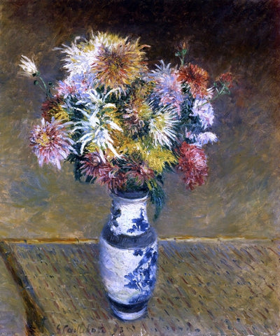  Gustave Caillebotte Chrysanthemums in a Vase - Hand Painted Oil Painting