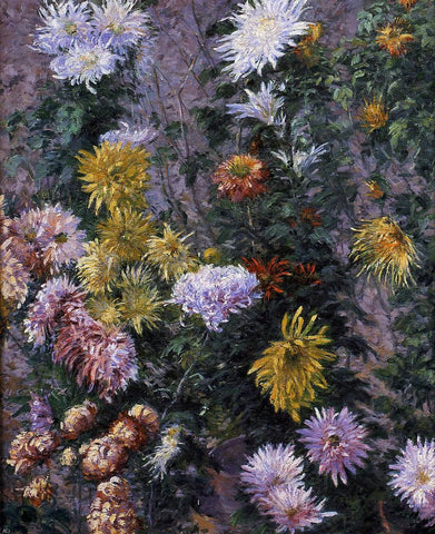  Gustave Caillebotte White and Yellow Chrysanthemums, Garden at Petit Gennevilliers - Hand Painted Oil Painting