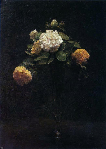  Henri Fantin-Latour White and Yellow Roses in a Tall Vase - Hand Painted Oil Painting