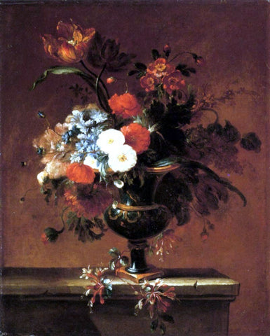  Jacques-Charles Dutillieu Carnations, Peonies, Narcissi and other Flowers in an Urn on a Ledge - Hand Painted Oil Painting