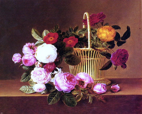  Johan Laurentz Jensen A Basket Of Roses On A Ledge - Hand Painted Oil Painting