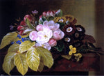  Johan Laurentz Jensen Pansies, Appleblossoms, Gloxinia, Phlox and Primula Auricula on a Brown Marble Ledge - Hand Painted Oil Painting