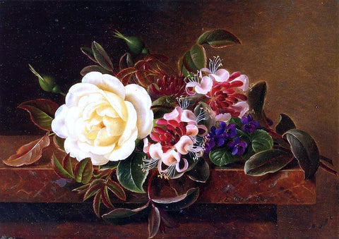  Johan Laurentz Jensen Still Life with a Rose and Violets on a Marble Ledge - Hand Painted Oil Painting