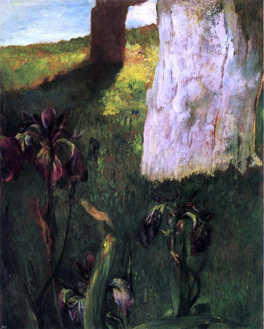  John La Farge Flowers, Blue Iris, with Trunk of Dead Apple-Tree - Hand Painted Oil Painting