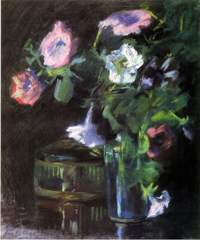  John La Farge Petunias in a Glass Vase - Hand Painted Oil Painting